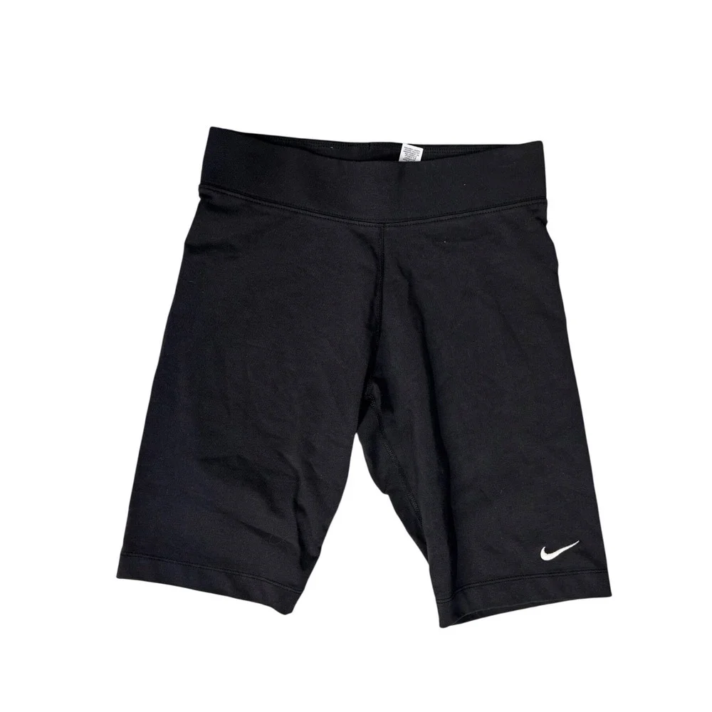 Nike Womens Black Cotton Blend Mid Rise Biker Shorts‎ S Swoosh Logo Activewear